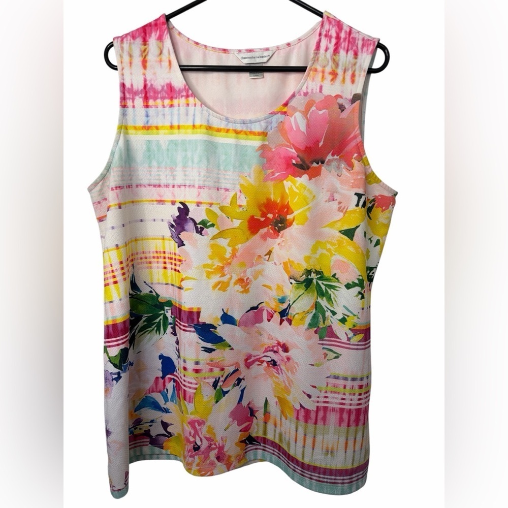 Christopher & Banks Colorful Floral Round Neck Sleeveless Top NWOT